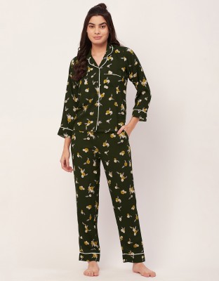 moomaya Women Printed Green Night Suit Set