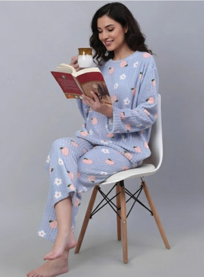ELIstyles Women Floral Print, Self Design Blue Night Suit Set