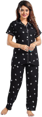 MOONSHINE Women Printed Black Night Suit Set