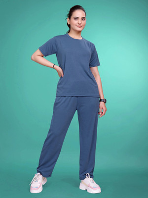 SAKARMAA Women Solid Blue Top & Pyjama Set