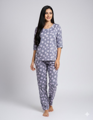Mizan Trendz Women Floral Print Grey, Pink Top & Pyjama Set