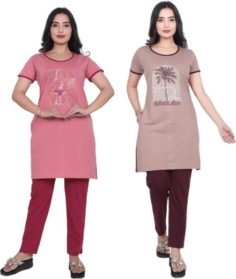 Clint Women Printed Multicolor Top & Pyjama Set