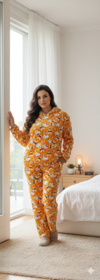 TIARO Women Self Design Yellow Night Suit Set