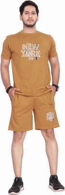 DivRa Clothing Men Solid Brown Top & Shorts Set