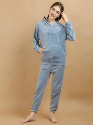 Lugo Women Solid Blue Night Suit Set