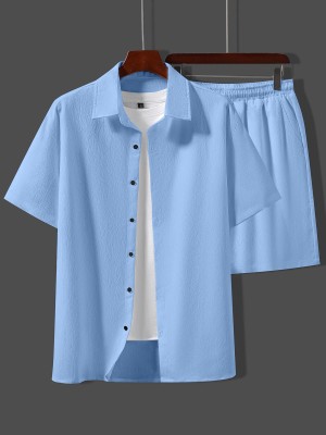 STARBAZZAR Men Solid Blue Top & Shorts Set