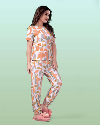 SAKARMAA Women Printed Pink Top & Pyjama Set