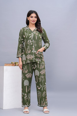 ARYAN TEXTILES Women Printed Green Shirt & Pyjama set