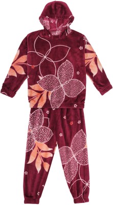 Klotthe Girls Printed Maroon Night Suit Set