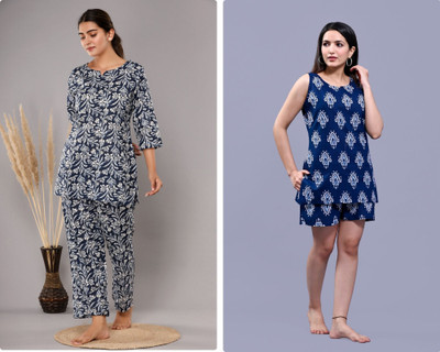 hustle bustle Women Printed Blue Night Suit Set