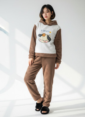 SKG Women Self Design Brown Night Suit Set
