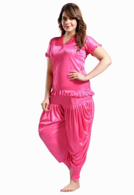 Majese Women Solid Pink Top & Pyjama Set