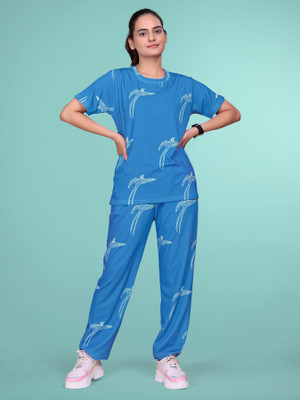SAKARMAA Women Printed Blue Top & Pyjama Set