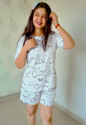 WHITDUCK Women Self Design White Top & Shorts Set