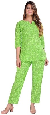 Rukhmani Collections Women Self Design Light Green Night Suit Set