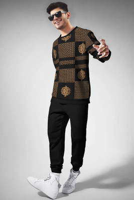 TRIPR Men Printed Black Night Suit Set