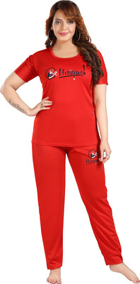 BAILEY SELLS Women Solid Red Top & Pyjama Set