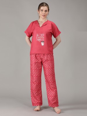 HouseofComfort Women Printed Red Night Suit Set