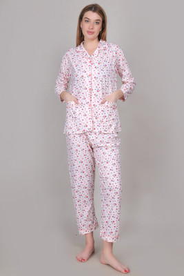 YOUTH ROBE Women Printed Beige Night Suit Set