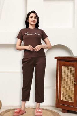 Indoce Sales Women Printed Brown Night Suit Set