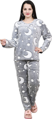 YGDEAL Women Self Design Grey Night Suit Set