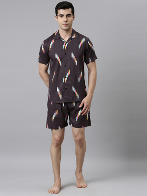 TRUNDZ Men Printed Brown Top & Shorts Set