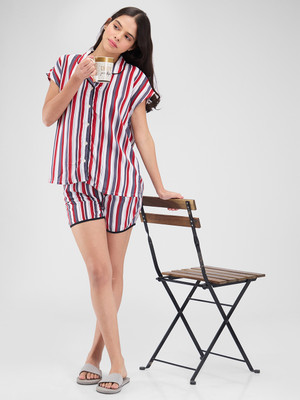 Mystere Paris Women Striped Red Top & Shorts Set