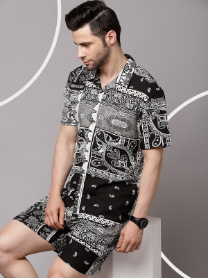 METRONAUT Men Printed Black Night Suit Set
