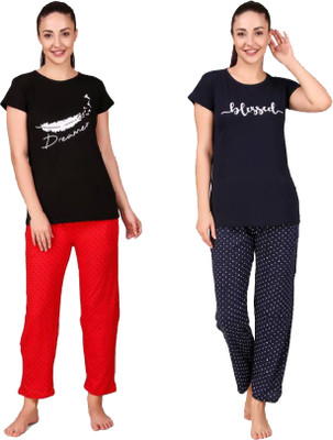 Trendy World Women Printed Multicolor Night Suit Set