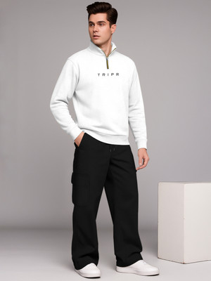 TRIPR Men Solid White, Black Night Suit Set