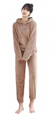 Pollo Loco Women Solid Brown Night Suit Set