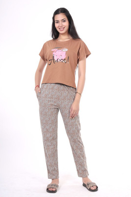 Clint Women Solid Beige Night Suit Set