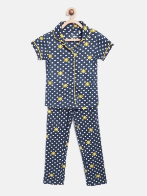 SWEET DREAMS Girls Polka Print Blue Top & Pyjama Set