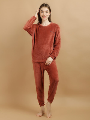 Ucollection Women Solid Pink Night Suit Set