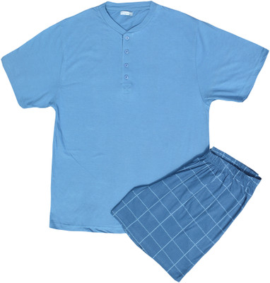 JSR Men Solid Blue Top & Shorts Set