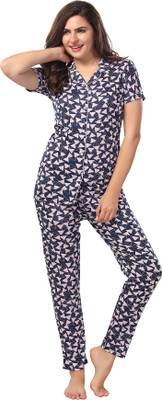 Nightify Women Printed Pink Shirt & Pyjama set