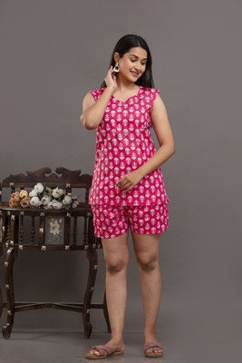 Krishna Vastrram Women Printed Pink Night Suit Set