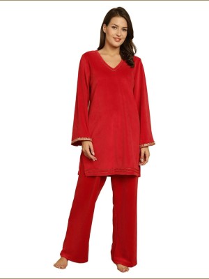 Secret Wish Women Solid Red Top & Pyjama Set