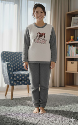 Belvik Women Animal Print Grey Night Suit Set