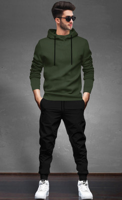 BLIVE Men Solid Green, Black Night Suit Set