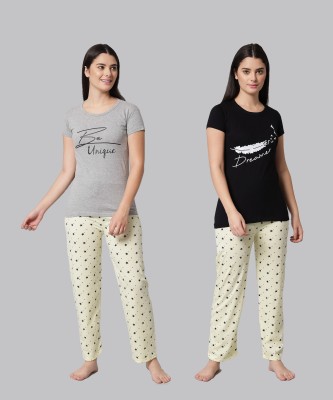 ANIXA Women Printed Multicolor Top & Pyjama Set