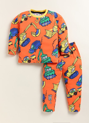 Yk Boys Printed Orange Night Suit Set