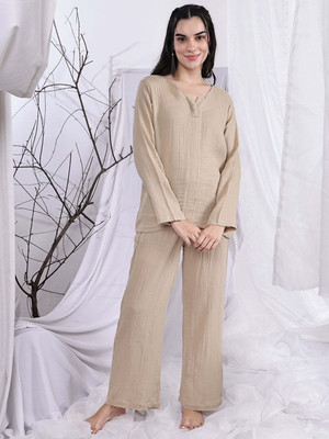 ETC Women Solid Beige Night Suit Set