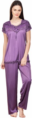 SSoShHub Women Solid Purple Top & Pyjama Set