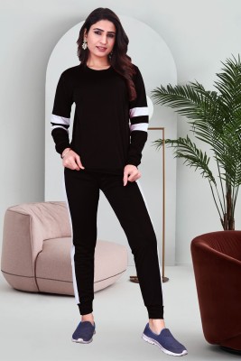 DTR FASHION Women Colorblock Black Night Suit Set