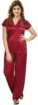 Ameyson Women Solid Red Night Suit Set