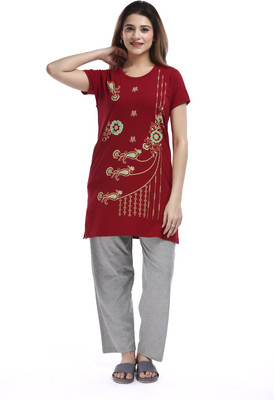 E-MAX Women Printed Multicolor Top & Pyjama Set