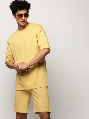 Showoff Men Solid Yellow Night Suit Set