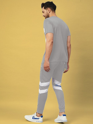 Chrome & Coral Men Colorblock Grey Night Suit Set