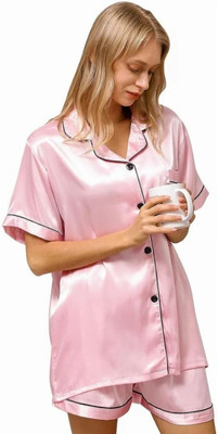 Vd hub Women Solid Pink Night Suit Set